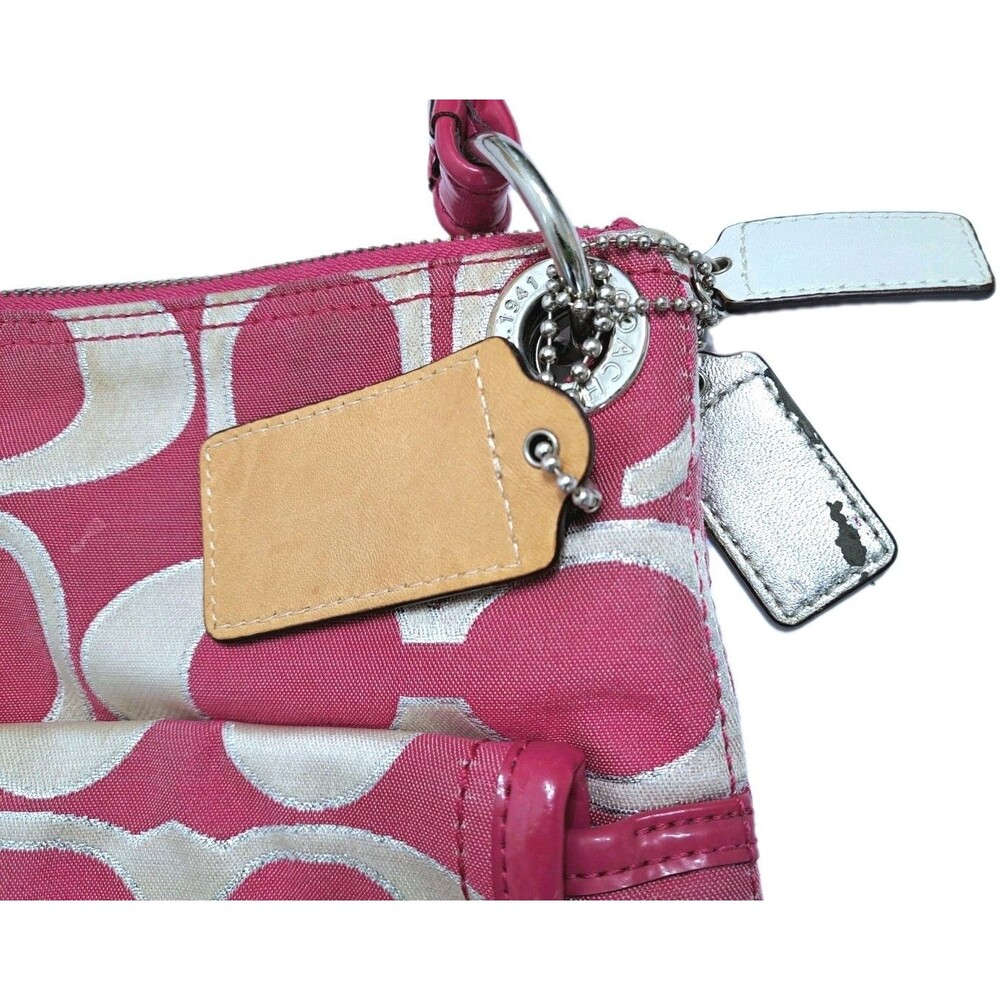 COACH Poppy Lurex Sateen Signature Hobo Shoulder Bag Purse Fuchsia 18980 3 Tags - Picture 3 of 9